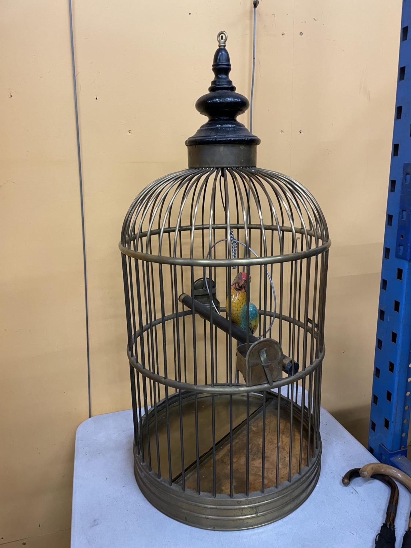 A LARGE VINTAGE BRASS PARROT/BIRD CAGE HEIGHT APPROXIMATELY 100CM