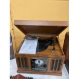 A RECORD DECK, CD PLAYER AND RADIO HOUSED IN A VINTAGE STYLE BOX