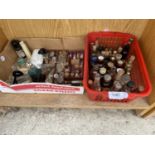 A LARGE ASSORTMENT OF VINTAGE GLASS BOTTLES AND VARIOUS STOPPERS