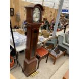 A REPRODUCTION 'TEMPUS FUGIT' GRANDMOTHER CLOCK WITH GLASS DOOR, GERMAN MOVEMENT, TWO WEIGHTS AND