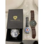 THREE WRISTWATCHES TO INCLUDE JOHN LENNON FACE, PENNY BLACK 'TARGET' FACE AND AN EAGLEMOSS VINTAGE