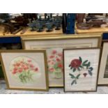 TWO GILT FRAMED WATERCOLOURS OF POPPIES, SIGNED PLUS A SIGNED FRAMED PRINT OF RHODODENDRON ELLIOTTI