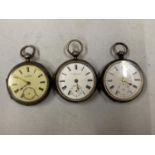 A GROUP OF THREE SILVER POCKET WATCHES A/F