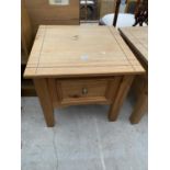 A MODERN PINE LAMP TABLE WITH SINGLE DRAWER, 23" SQUARE
