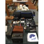 A LARGE LOT OF VARIOUS CAMERAS, CASES AND ACCESSORIES TO INLCUDE BROWNIES, CANON, FUJI ETC