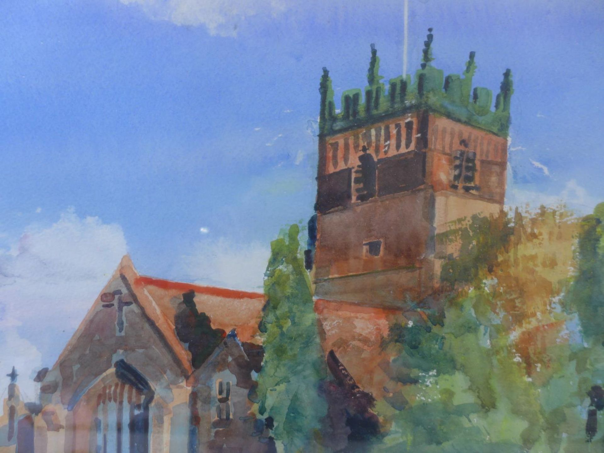 DON WHALLEY (20TH/21ST CENTURY) SAINT CROSS CHURCH, KNUTSFORD, CHESHIRE, WATERCOLOUR, SIGNED AND - Image 3 of 5