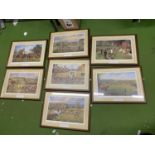 A SET OF SEVEN FRAMED HUNTING PRINTS BY VARIOUS ARTISTS, ALL PENCIL SIGNED AND TITLED