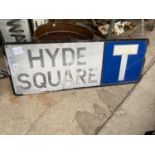 A VINTAGE METAL 'HYDE SQUARE' ROAD SIGN