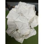 A LARGE QUANTITY OF LINEN TABLECLOTHS, RUNNERS, PILLOWCASES ETC.,