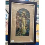 A MAHOGANY FRAMED PRINT 'THE LIGHT OF THE WORLD' DEPICTING JESUS WITH A LANTERN