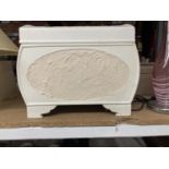 A CREAM STORAGE BOX WITH LIFT UP DOMED LID AND SIDE HANDLES WIDTH 42CM, HEIGHT 38CM