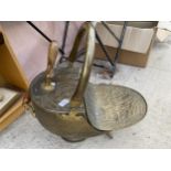 A BRASS COAL BUCKET COMPLETE WITH COAL SCOOP