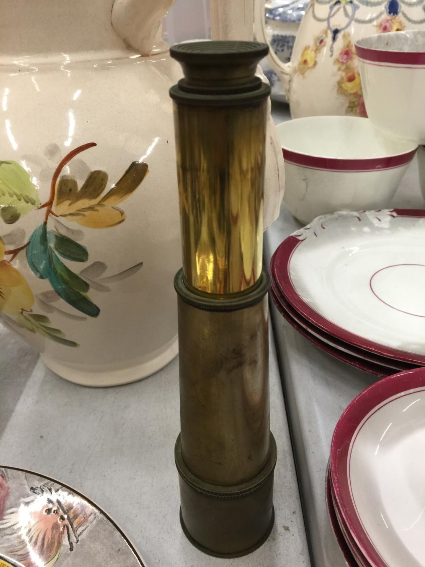 A VINTAGE BRASS STANLEY THREE DRAWER TELESCOPE