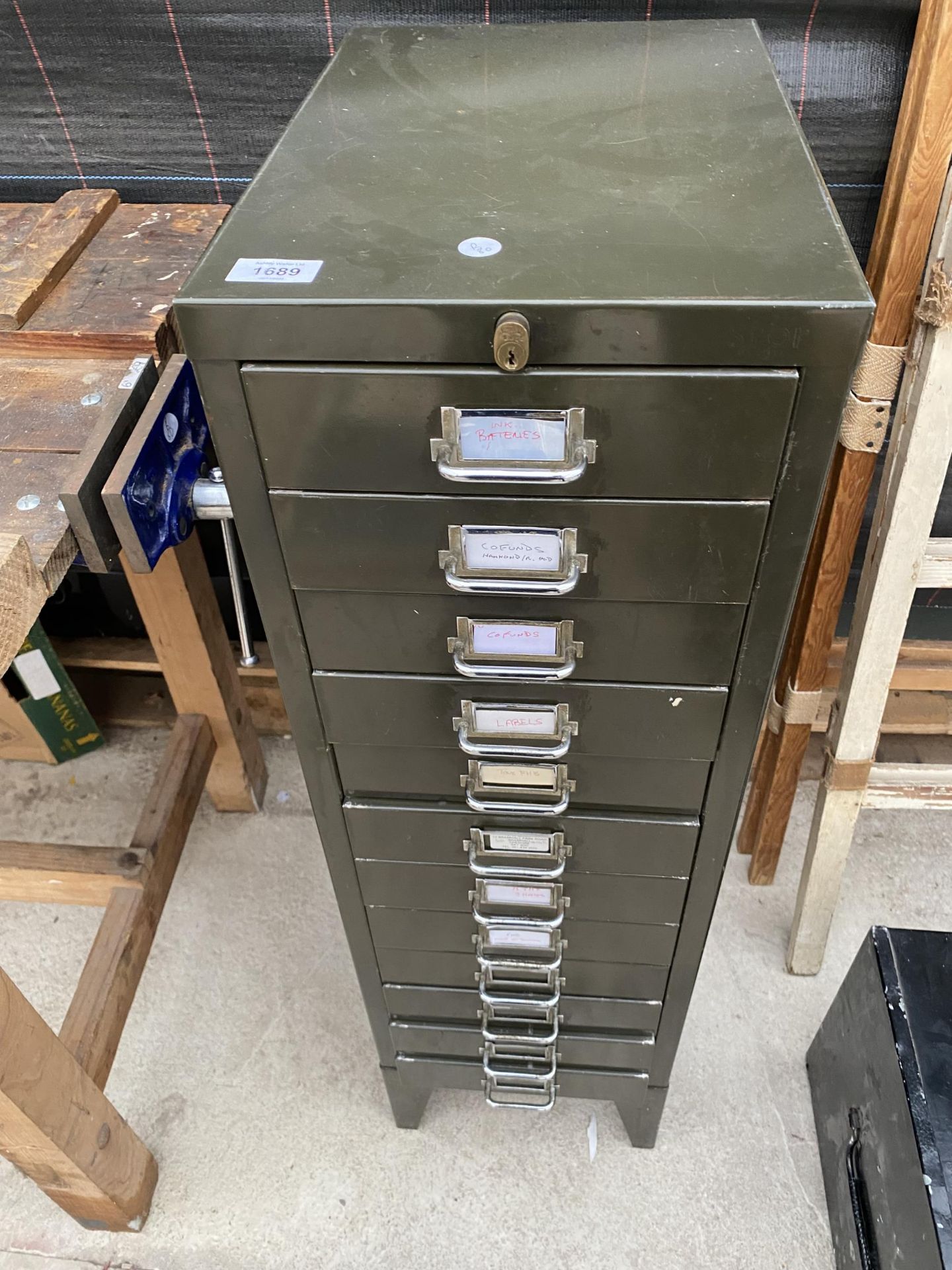 A VINTAGE 12 DRAWER MINITURE FILING CABINET