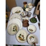 A QUANTITY OF TORQUAY MOTTO WARE TO INCLUDE CUPS, PLATES, BOWLS, ETC.,