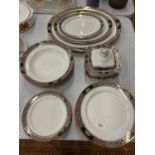 A QUANTITY OF SOHO POTTERY SATSUMA DINNER WARE TO INCLUDE A LIDDED DISH, MEAT PLATTERS, PLATES ETC