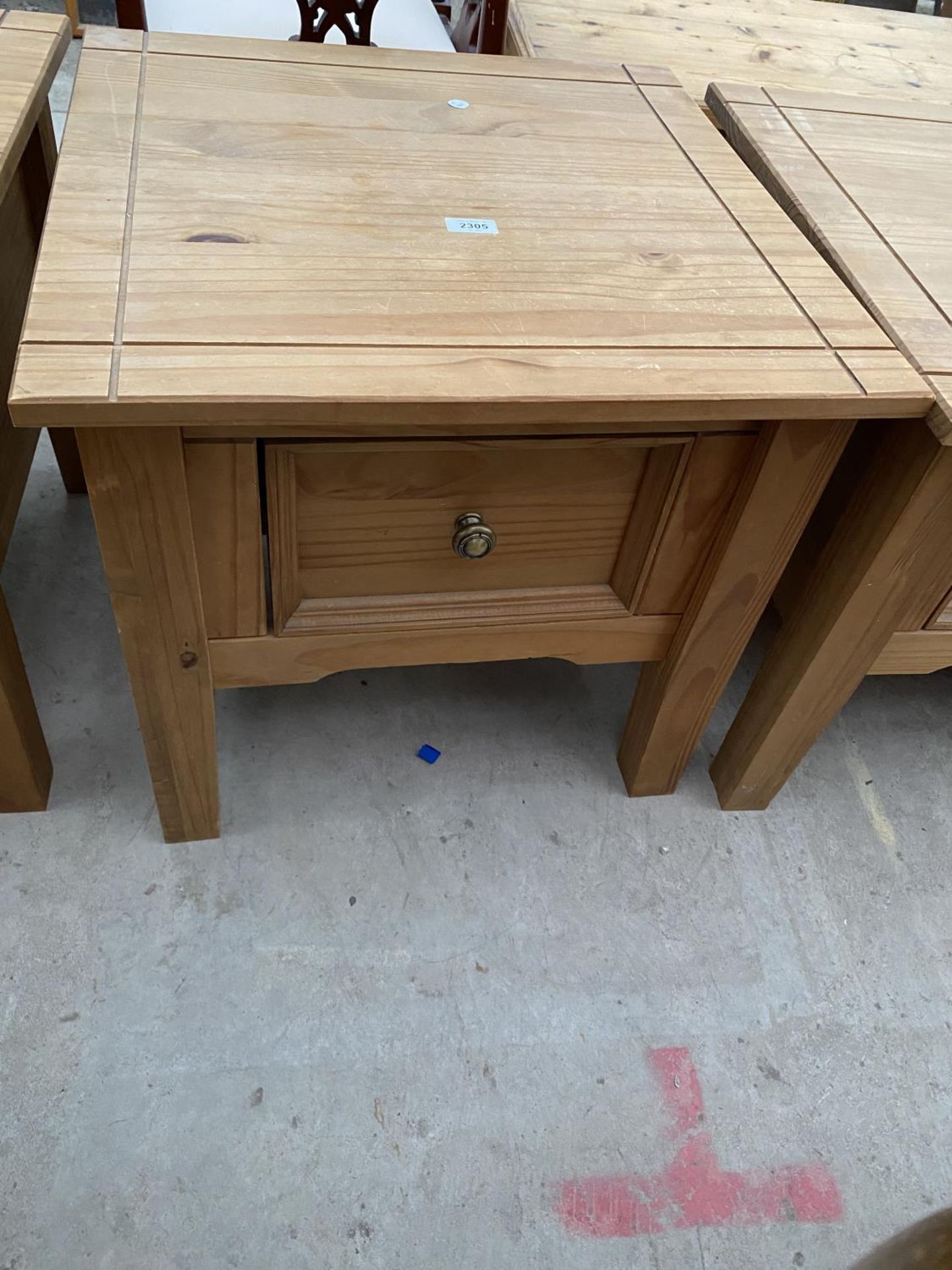 A MODERN PINE LAMP TABLE WITH SINGLE DRAWER, 23" SQUARE