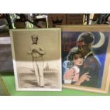 TWO FRAMED PICTURES TO INCLUDE AN OIL ON BOARD OF A COUPLE AND A PRINT OF A BOY