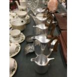 EIGHT ITEMS OF PICQUET WARE TO INCLUDE THREE COFFEE POTS, TWO TEAPOTS, TWO MILK JUGS AND A SUGAR