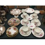 A COLLECTION OF VARIOUS CERAMICS TO INCLUDE ROYAL CROWN DERBY POSIES TRIOS, SUGAR, MILK, CAKE