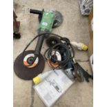AN HITATCHI ANGLE GRINDER, A BOSCH SMALL GRINDER AND CUTTING DISCS