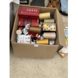 A LARGE QUANTITY OF CRAFT ITEMS TO INCLUDE CROCHET WOOL, SEWING COTTON AND YARN ETC