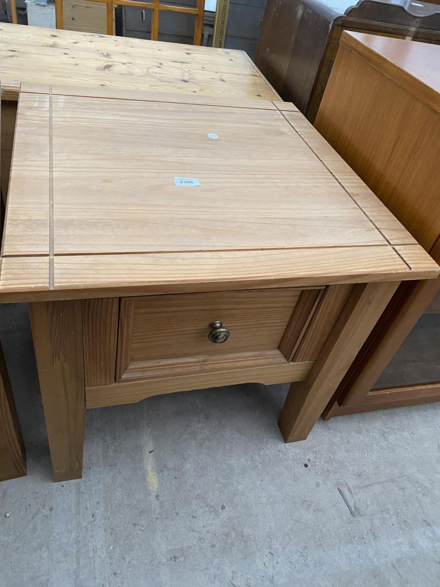 A MODERN PINE LAMP TABLE WITH SINGLE DRAWER, 23" SQUARE