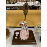 A ROYAL DOULTON LADY FIGURE (MISS DEMURE) LAMP BASE