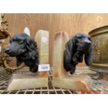 A PAIR OF AUSTRIAN SPELTER AND ONYX DOG BOOK ENDS