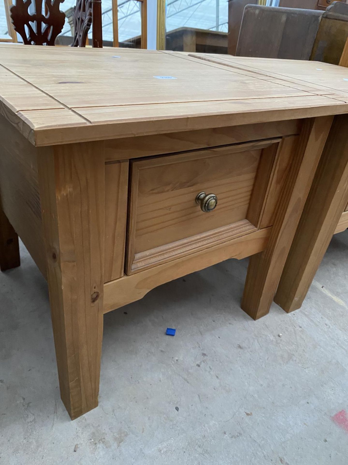 A MODERN PINE LAMP TABLE WITH SINGLE DRAWER, 23" SQUARE - Image 2 of 2