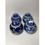 A GROUP OF FOUR 19TH CENTURY AND LATER CHINESE PORCELAIN PRUNUS PATTERN GINGER JARS, ONE A/F, ALL