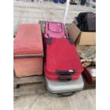 AN ASSORTMENT OF HOUSEHOLD CLEARANCE ITEMS TO INCLUDE SUITCASES AND AN OTTOMAN ETC