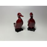 TWO ROYAL DOULTON FLAMBE MINIATURE DUCK MODELS