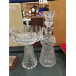 TWO PIECES OF CUTGLASS CRYSTAL TO INCLUDE A DECANTER AND A COMPORT