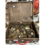 A QUANTITY OF PRE-DECIMAL BRITISH AND FOREIGN COINS IN A WOODEN BOX