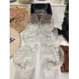 A SET OF SIX ZAWIERCIE, POLAND HAND CUT LEAD CRYSTAL BRANDY GLASSES PLUS A BOXED WEBB CORBETT BOWL