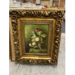 A MODERN GILT FRAMED STILL LIFE OIL PAINTING, SIGNED B.WARD, 72 X 62CM