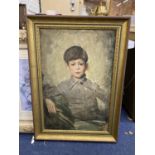 FOLLOWER OF GLYN PHILPOT R.A (1884-1937) - OIL ON CANVAS OF A BOY IN GILT FRAME, NAMED TO REVERSE,