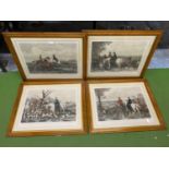 A SET OF FOUR WALNUT FRAMED HUNTING ENGRAVINGS BY J.P HERRING AND ENGRAVED BY J.HARRIS & C. QUENTERY