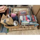 AN ASSORTMENT OF HOUSEHOLD CLEARANCE ITEMS TO INCLUDE BOOKS AND PRINTS ETC