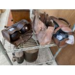 THREE VINTAGE CROWN GREEN BOWLS BAGS AND SIX BOWLS WOODS