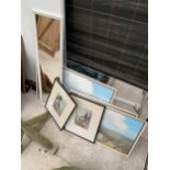 A COLLECTION OF FRAMED PRINTS, PICTURES AND MIRRORS ETC