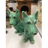 TWO LARGE GREEN SYLVAC STYLE DOGS HEIGHT 23CM - BOTH A/F