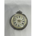 A DECORATIVE MARKED SILVER FOB WATCH