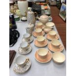 A VINTAGE BURLEIGH WARE 'BALMORAL' TEASET TO INCLUDE CUPS, SAUCERS, MILK JUG AND SUGAR BOWLS, PLUS A