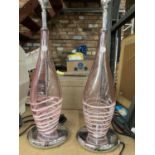 A PAIR OF MODERN CHROME AND PINK GLASS MURANO TABLE LAMPS HEIGHT 48CM