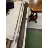 A VINTAGE CHROME THREE PIECE GRAIN TEMPERATURE PROBE WITH ORIGINAL LEATHER CASE, TOTAL LENGTH 268CM