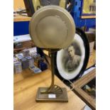 AN ART DECO BRASS TABLE LAMP WITH ORIGINAL FROSTED GLASS SHADE