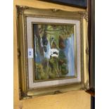 J ROWDEN (20TH/21ST CENTURY) FISHERMAN, OIL ON BOARD, SIGNED, 19X25CM, IN ELABORATE GILT FRAME
