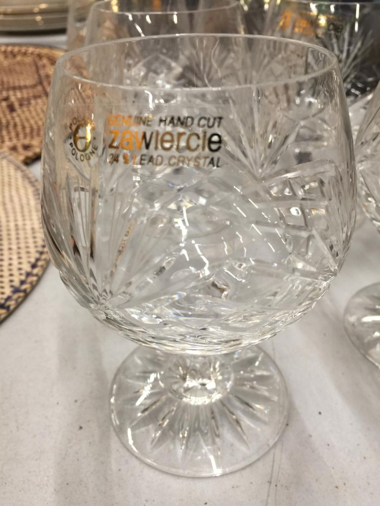 A SET OF SIX ZAWIERCIE, POLAND HAND CUT LEAD CRYSTAL BRANDY GLASSES PLUS A BOXED WEBB CORBETT BOWL - Image 2 of 3